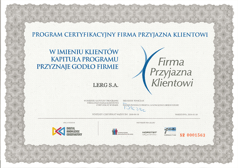 Firma Przyjazna Klientowi certyfikat
